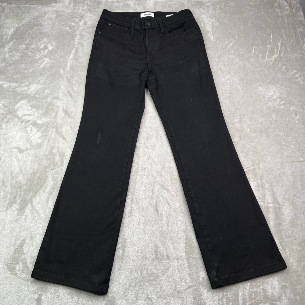 Wrangler Flare Jeans Womens 29x30 Black Solid Stretch Cotton Blend Western Denim